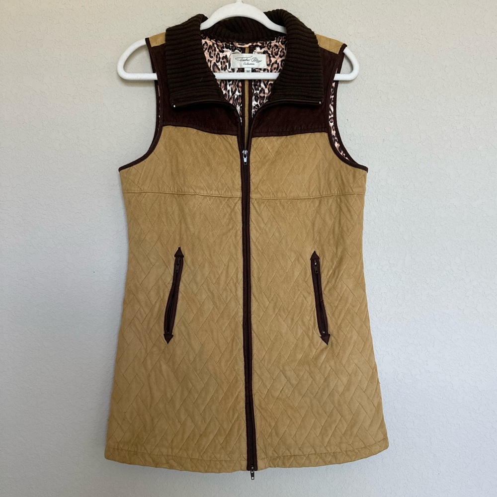 Tasha Polizzi Tan & Dark Brown Western-Inspired Quilted Long Vest